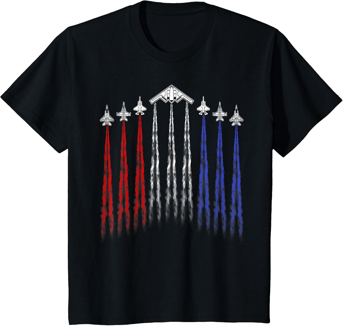 4th of July Fighter Jet Airplane Red White Blue Patriotic T-Shirt - Black