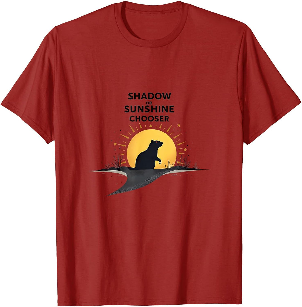 Shadow or Sunshine Chooser Groundhog Day Design T-Shirt - Cranberry Red