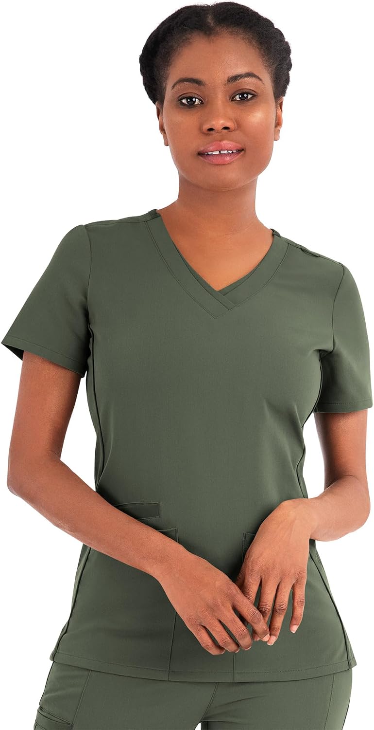 Maevn Matrix Pro Scrubs for Women Layered V-Neck Medical Scrub Top - Olive
