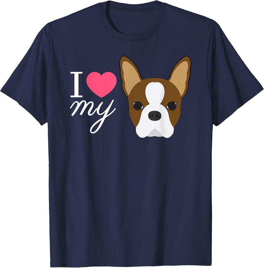 Red Boston Terrier T-Shirt - Navy Blue