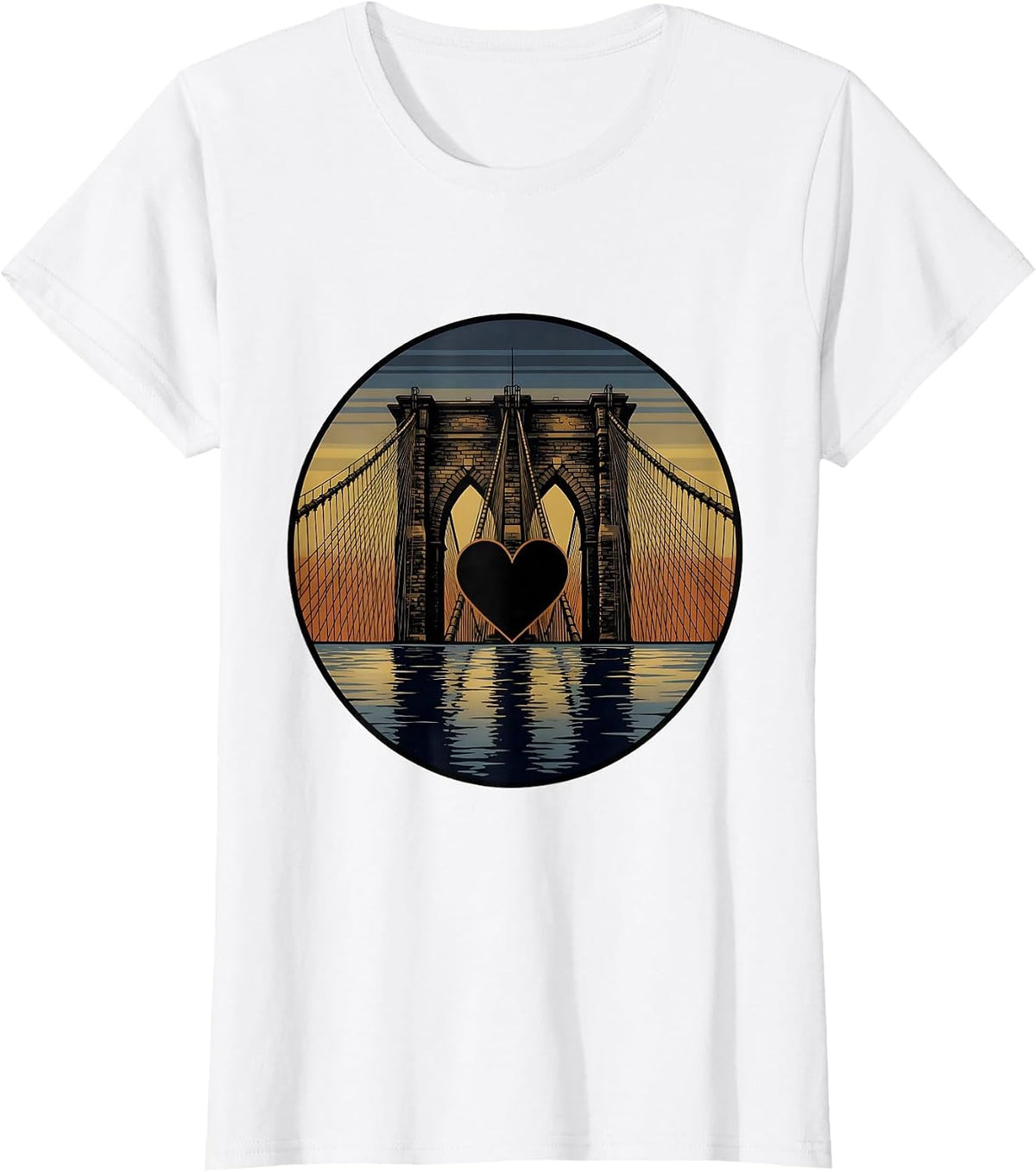 Women's Brooklyn Bridge Dusk Cables New York Graphic T-Shirt - White