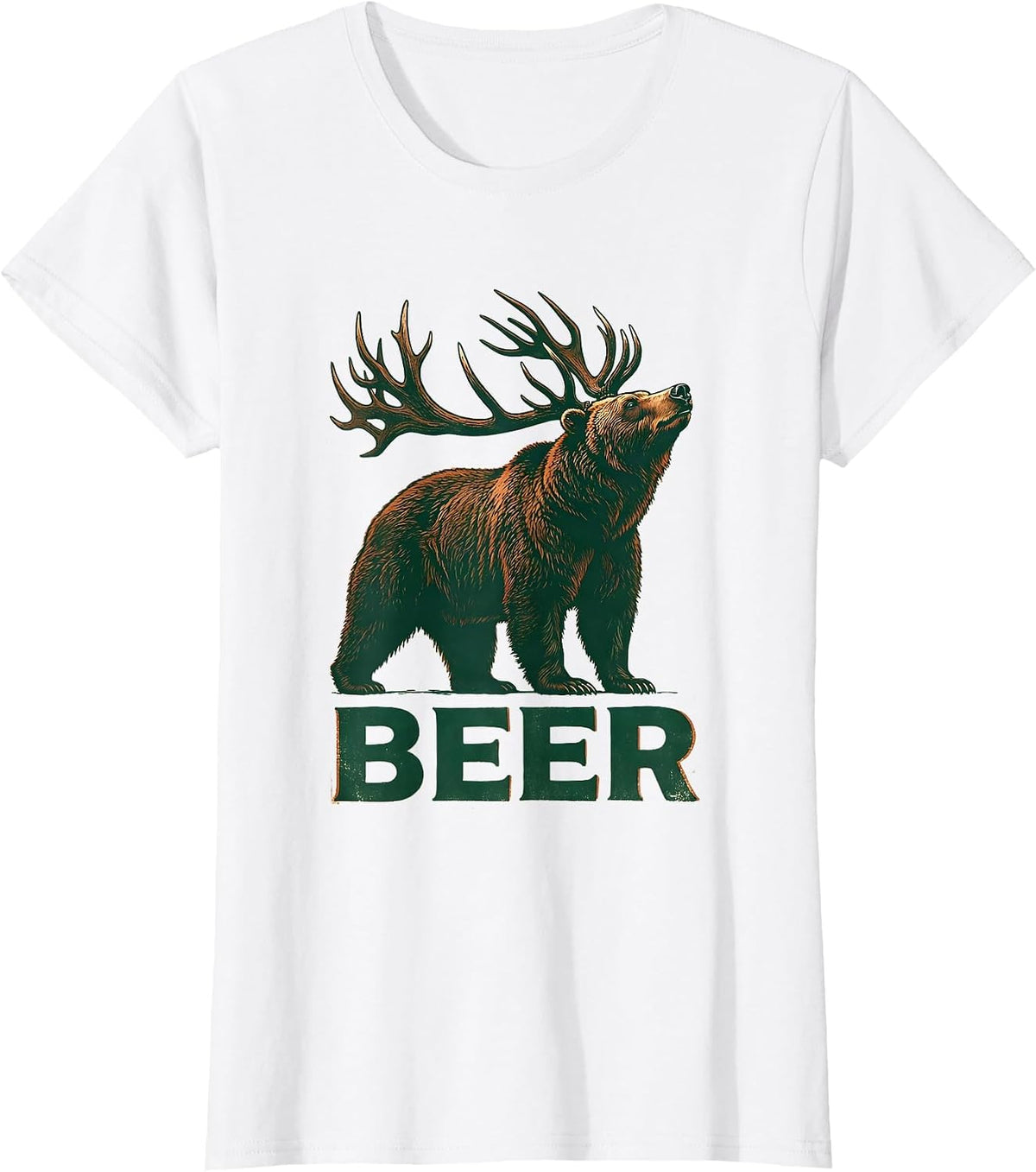 BEER Vintage Bear Deer Funny Hunting Drinking Humor T-Shirt - White