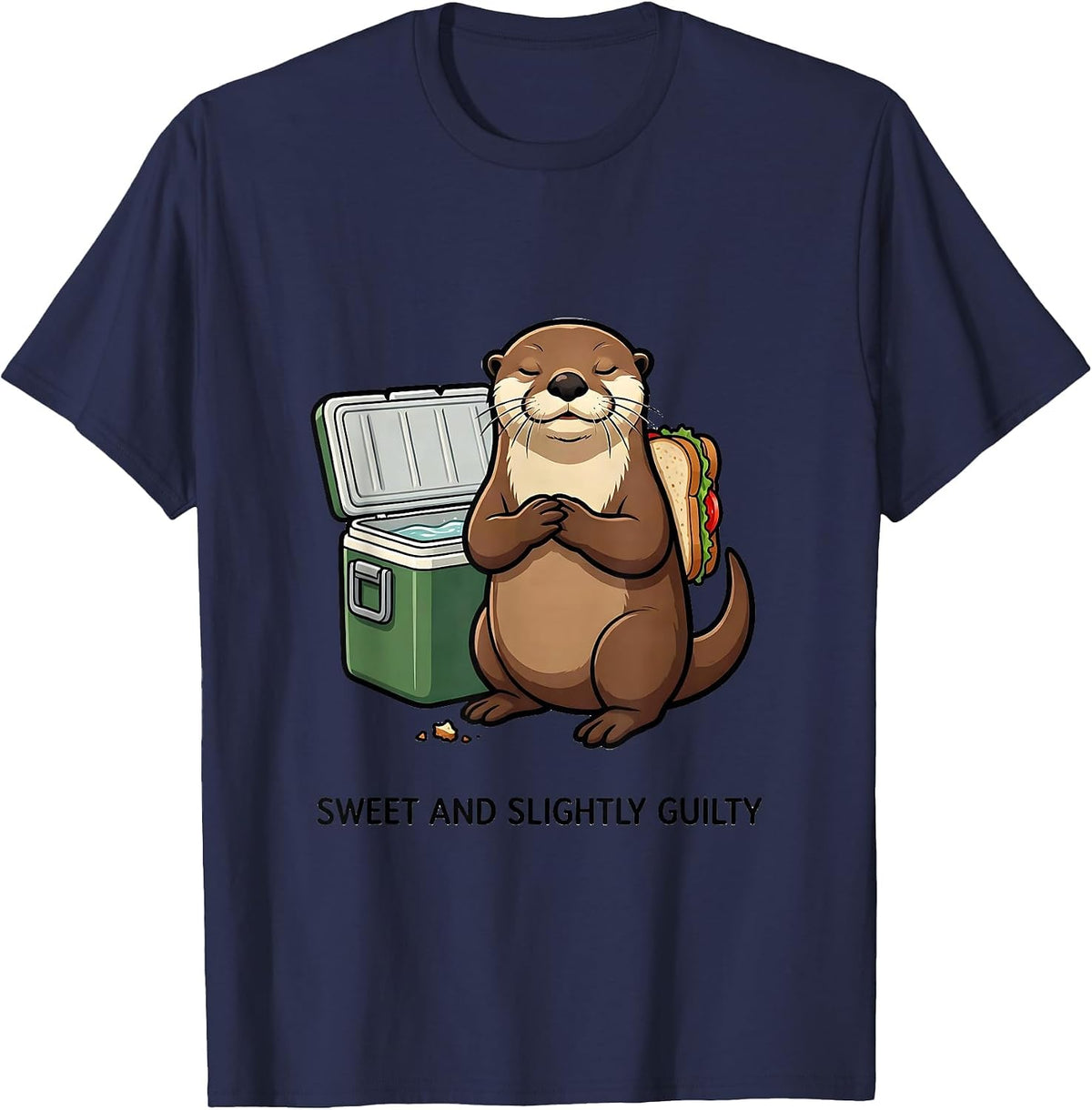 Sweet And Slightly Guilty Funny Otter Lover Animal Humor T-Shirt - Navy Blue