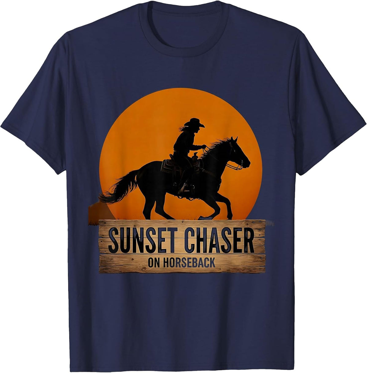 Sunset Chaser On Horseback Western Design T-Shirt - Navy Blue