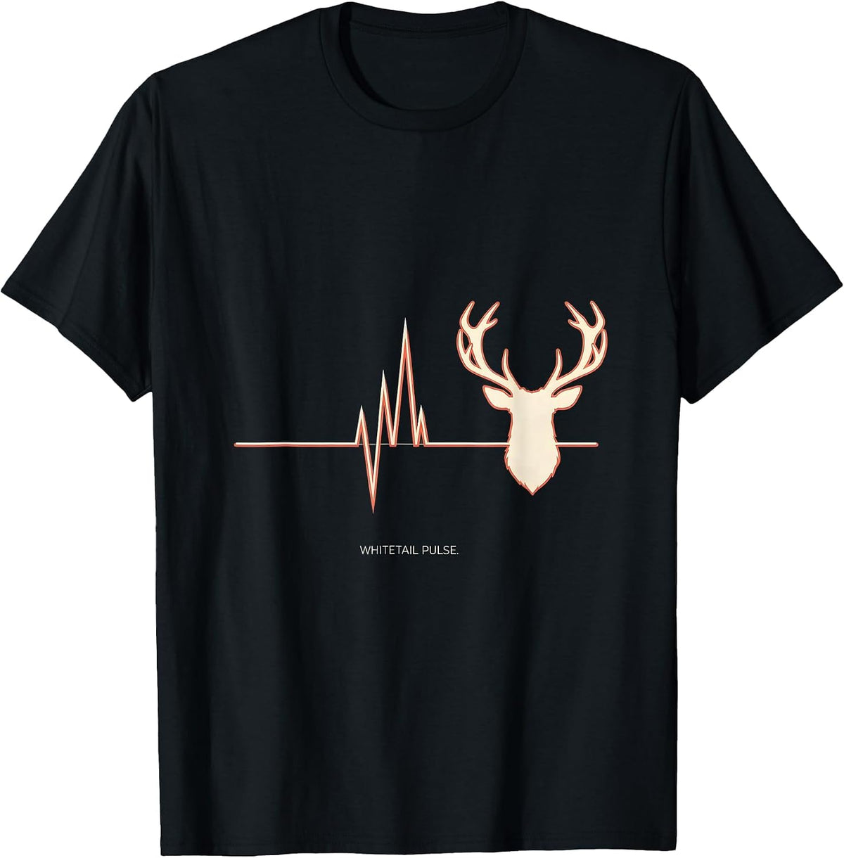 Men's Whitetail Pulse Flat Vector Hunting Heartbeat Wildlife Lover T-Shirt - Black