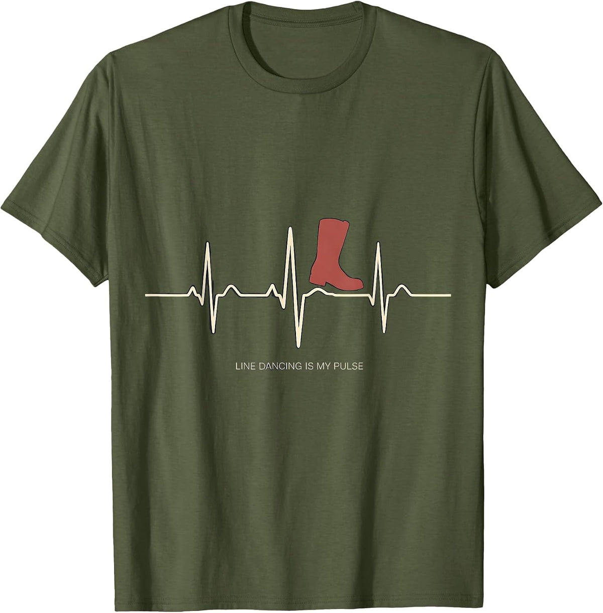 Line Dancing Is My Pulse Heartbeat EKG Pulse Line Dancing T-Shirt - Olive Green