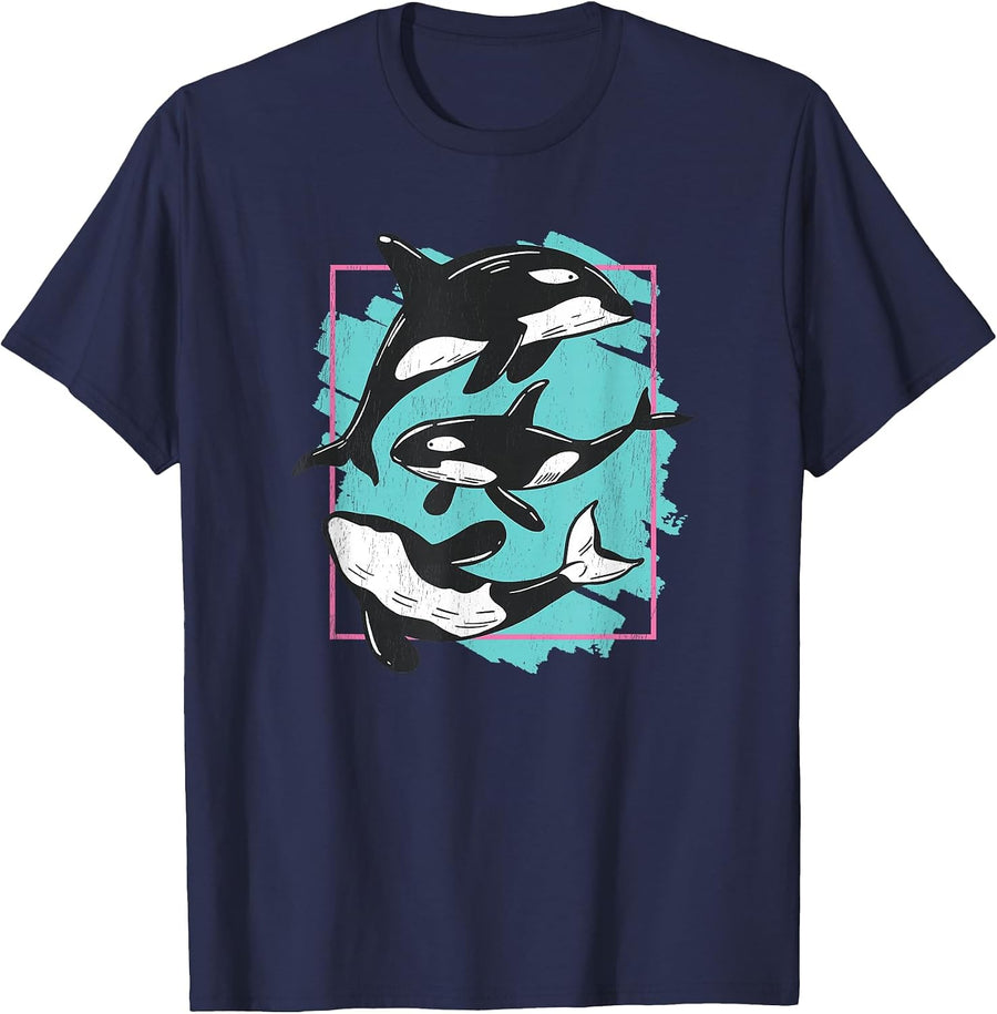 Save The Ocean Orca Whale Sea Life Friends Graphic for Women T-Shirt - Navy Blue