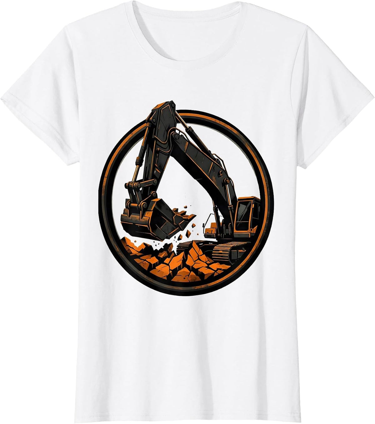 Excavator Digging Cracked Earth Graphic T-Shirt - White