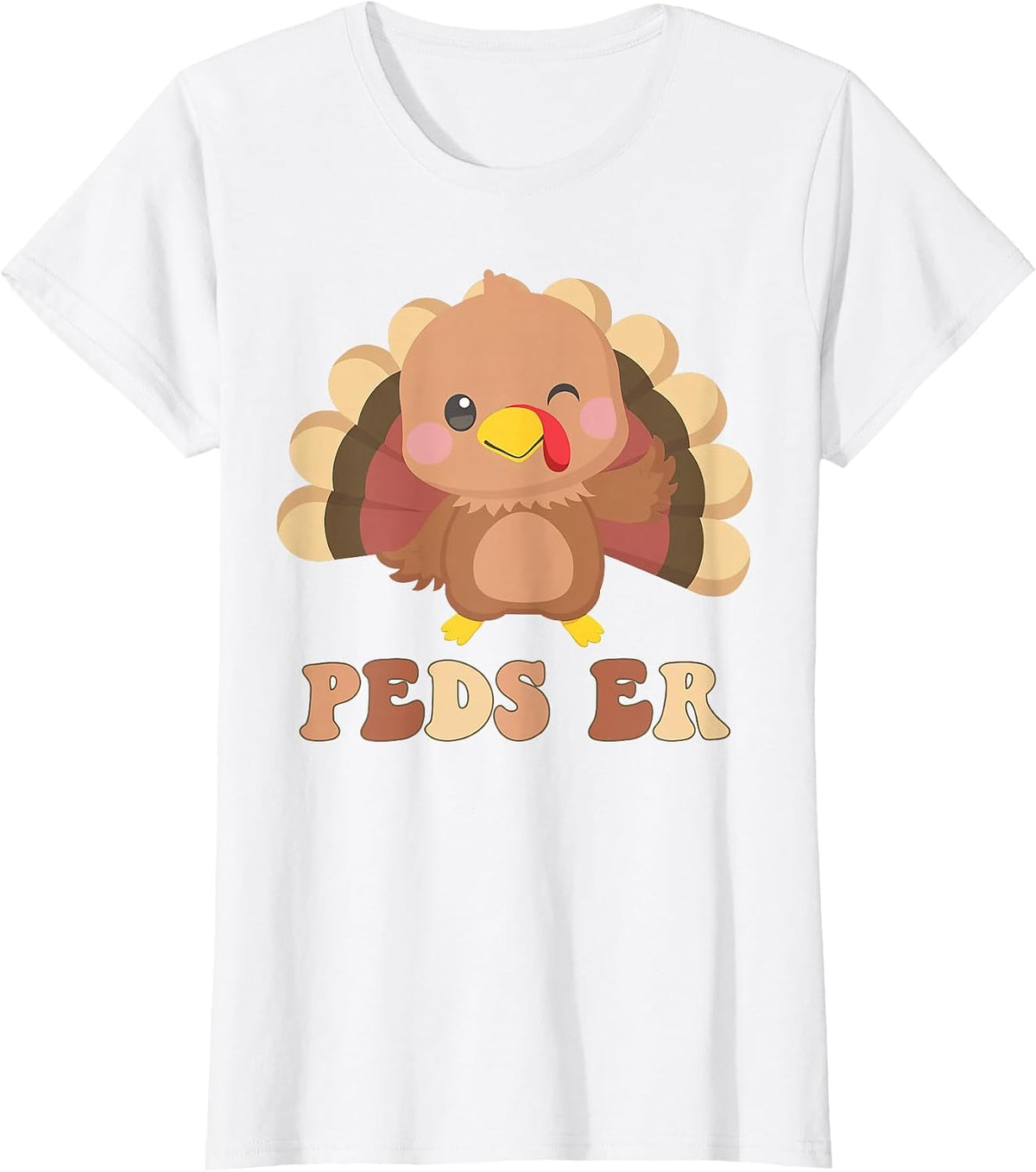 Cute Turkey PEDS ER Nurse Pediatric Thanksgiving Fall T-Shirt - White