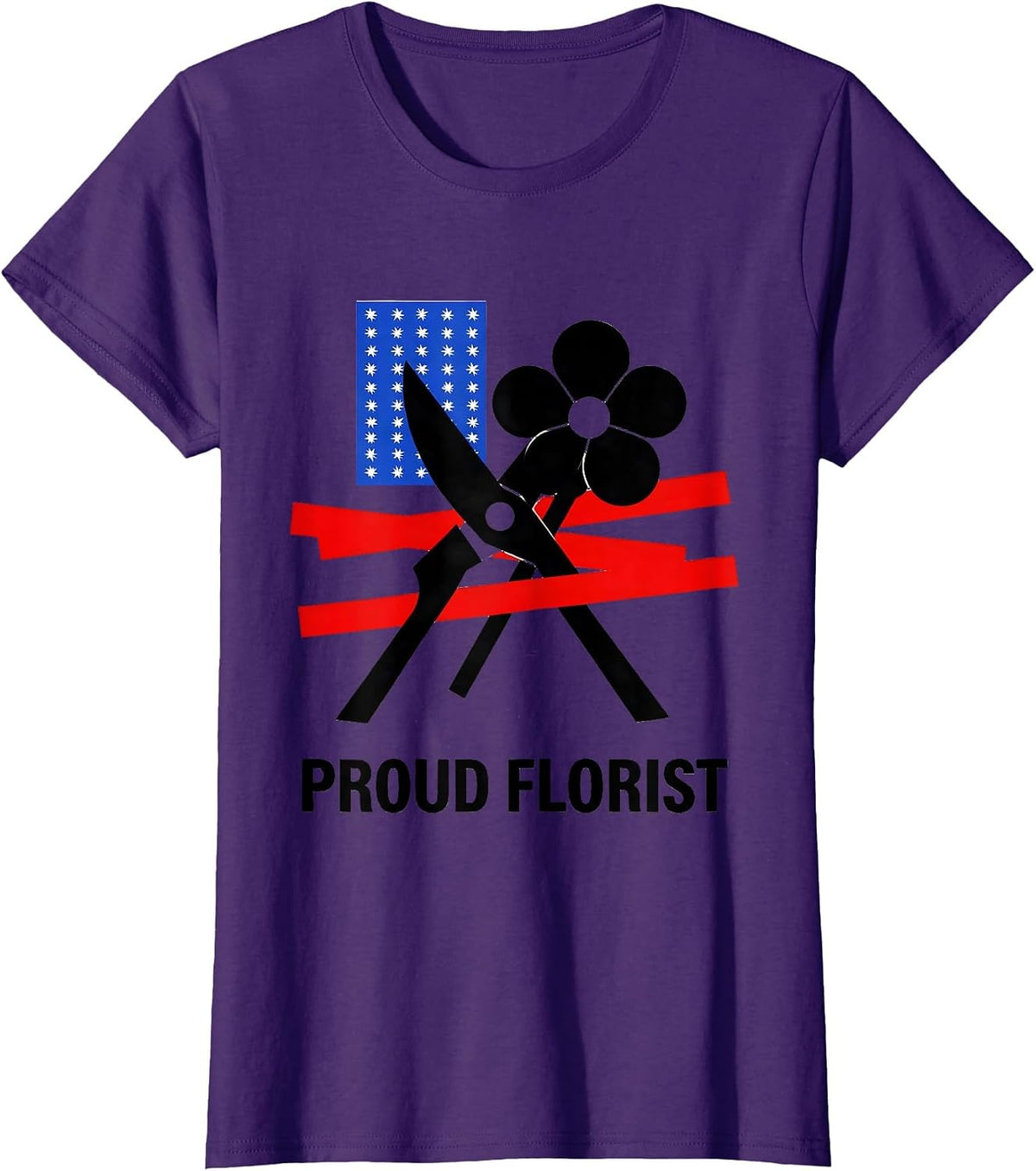 Women's Proud Florist Bauhaus Modernist American Flag Occupation T-Shirt - Purple