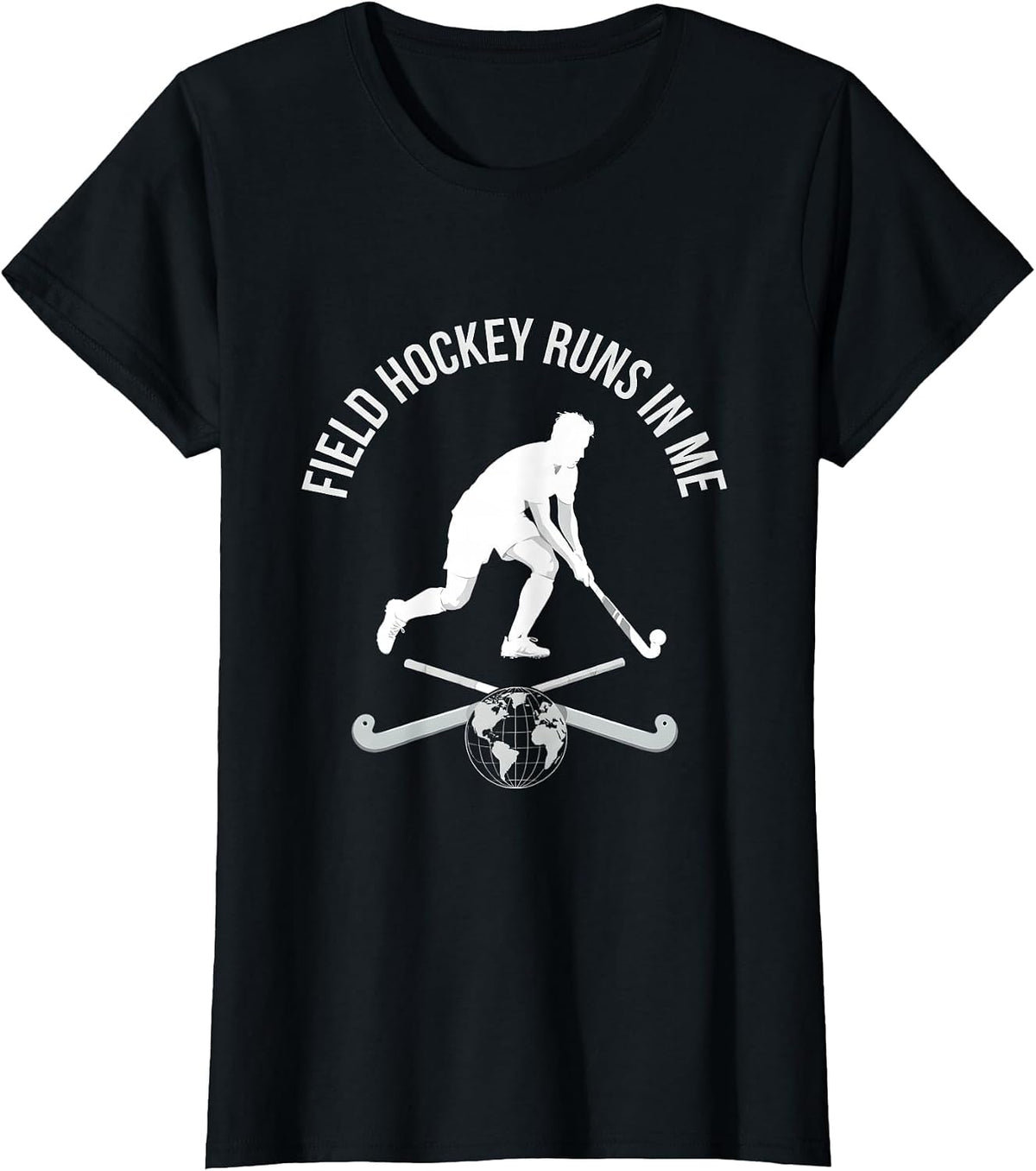 Field Hockey Runs In Me Player Fan Design T-Shirt - Black