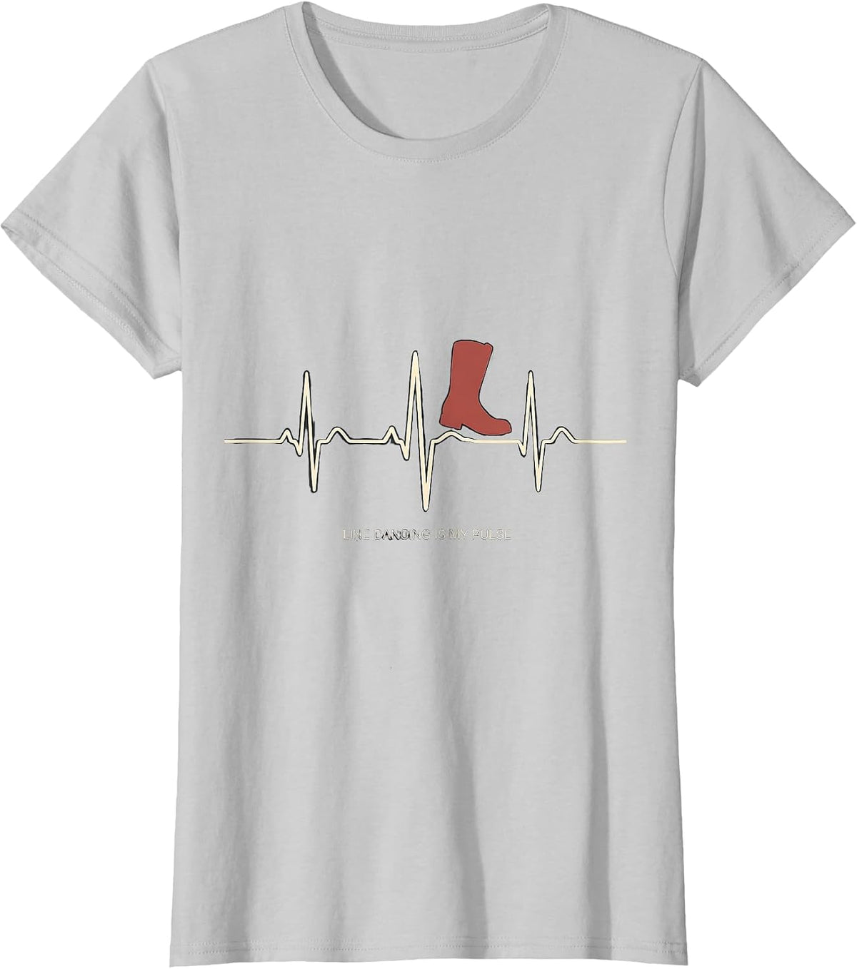 Line Dancing Is My Pulse Heartbeat EKG Pulse Line Dancing T-Shirt - Silver Grey