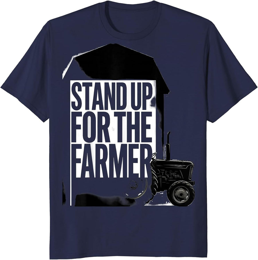 Stand Up For The Farmer Funny Farmer Tractor Pride Humor T-Shirt - Navy Blue
