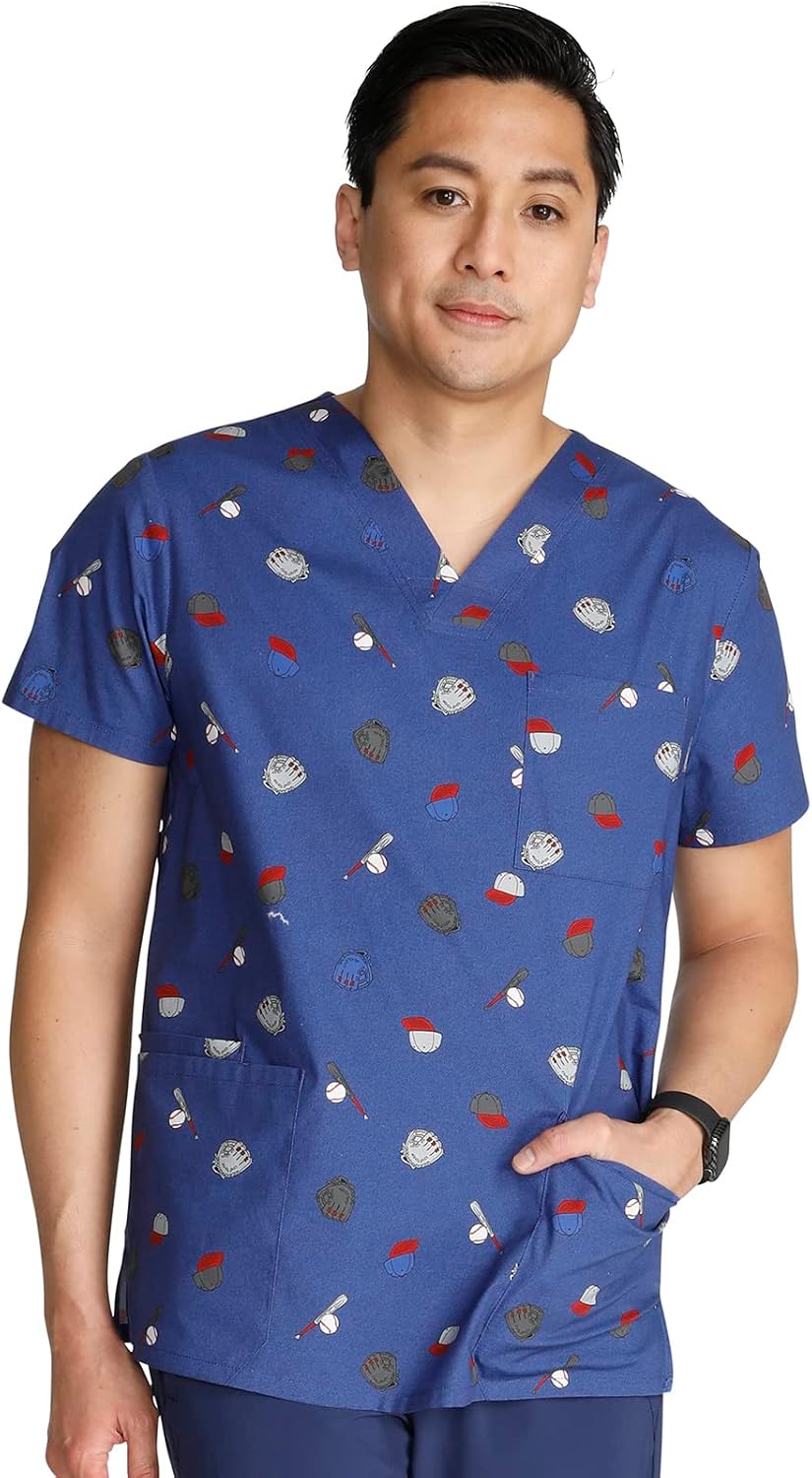 Cherokee Genuine Men and Women V-Neck Printed Top 4 Pockets - Home Run