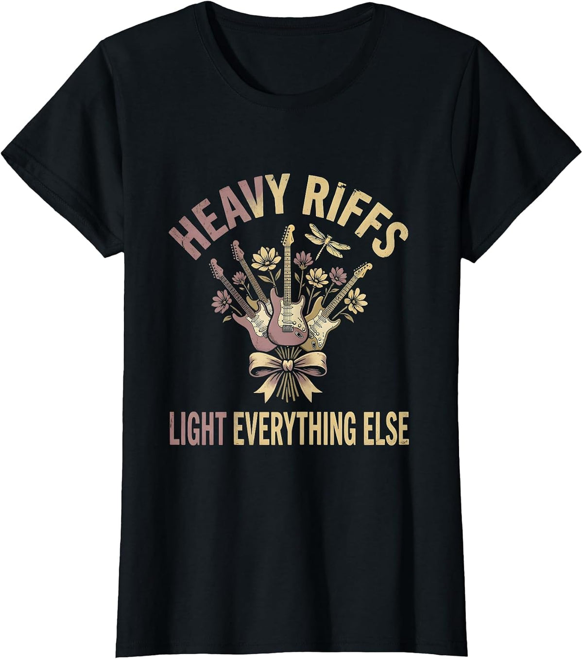 Heavy Riffs Light Everything Else Rock Design T-Shirt - Black