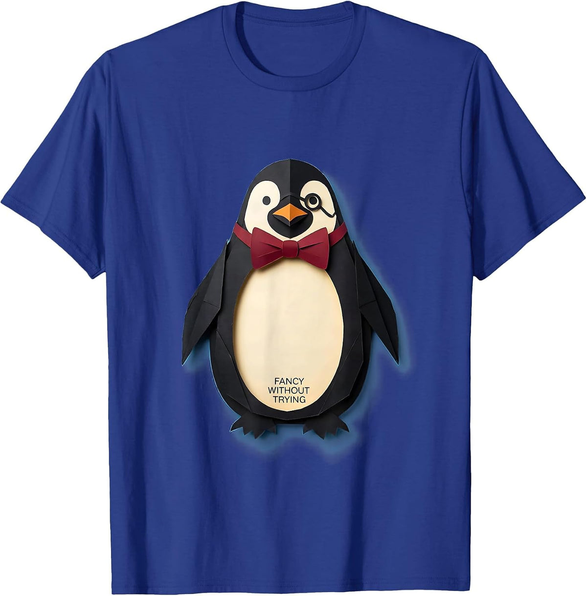 Fancy Without Trying Penguin Graphic Design T-Shirt - Royal Blue