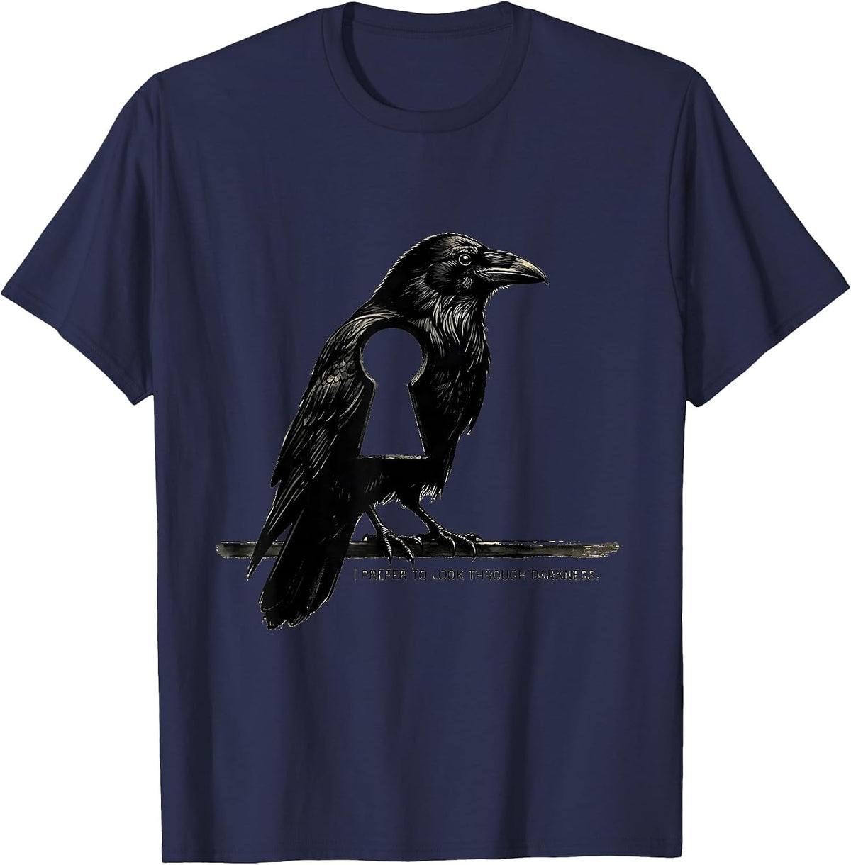 Men's I Prefer To Look Through Darkness Gothic Edgar Allan Poe T-Shirt - Navy Blue