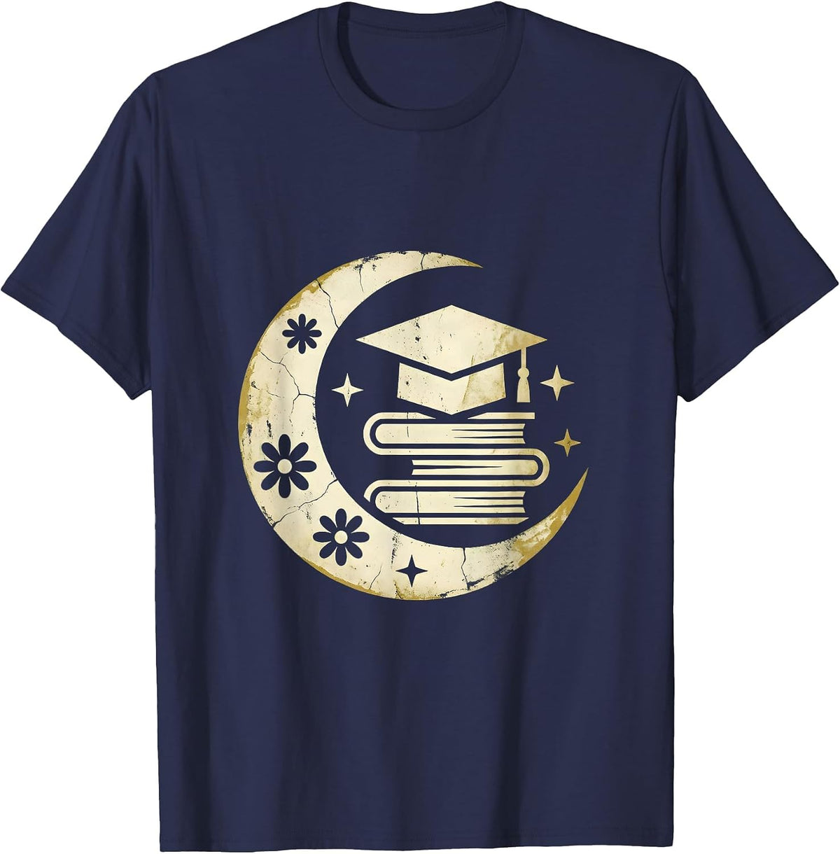 Men's Paraprofessional Colorful Books Graduation Cap T-Shirt - Navy Blue