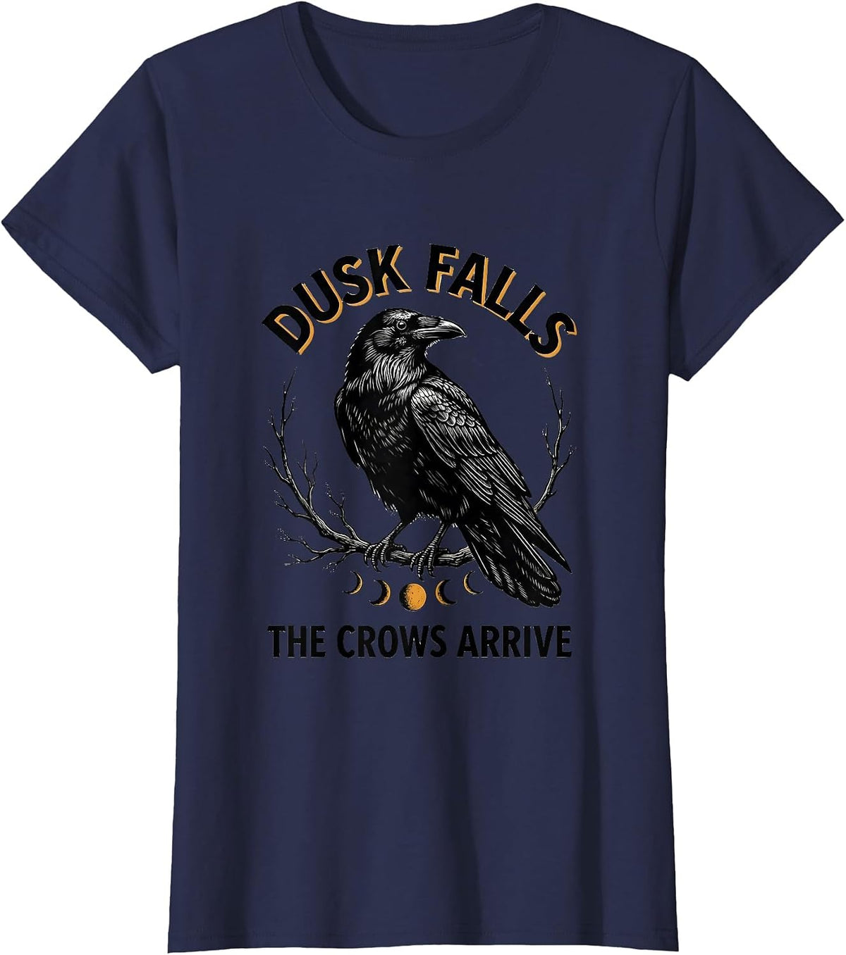 Women's Dusk Falls The Crows Arrive Gothic Nature Raven Bird T-Shirt - Navy Blue