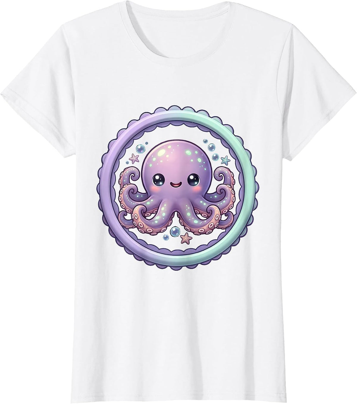 Glowing Bioluminescent Octopus Midnight Ocean Art T-Shirt - White