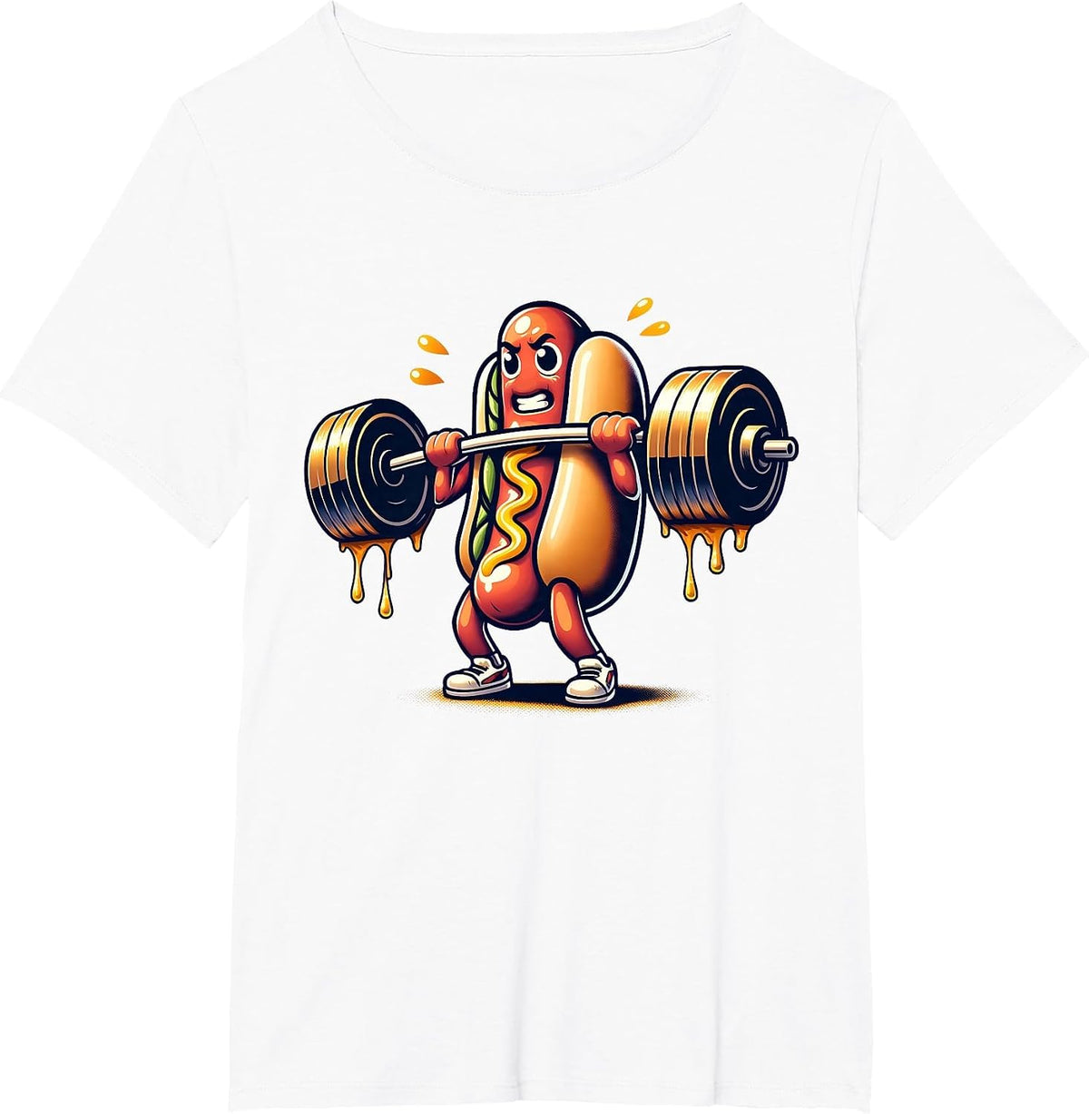 Deadlift Weightlifting Funny Fitness Workout Hot Dog Lover T-Shirt - White