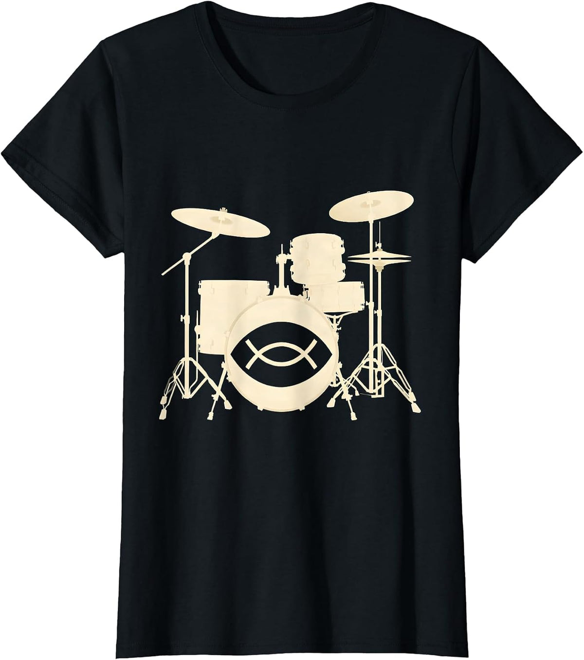 Women's Compact Drum Kit Silhouette Worship Musician Faith T-Shirt - Black
