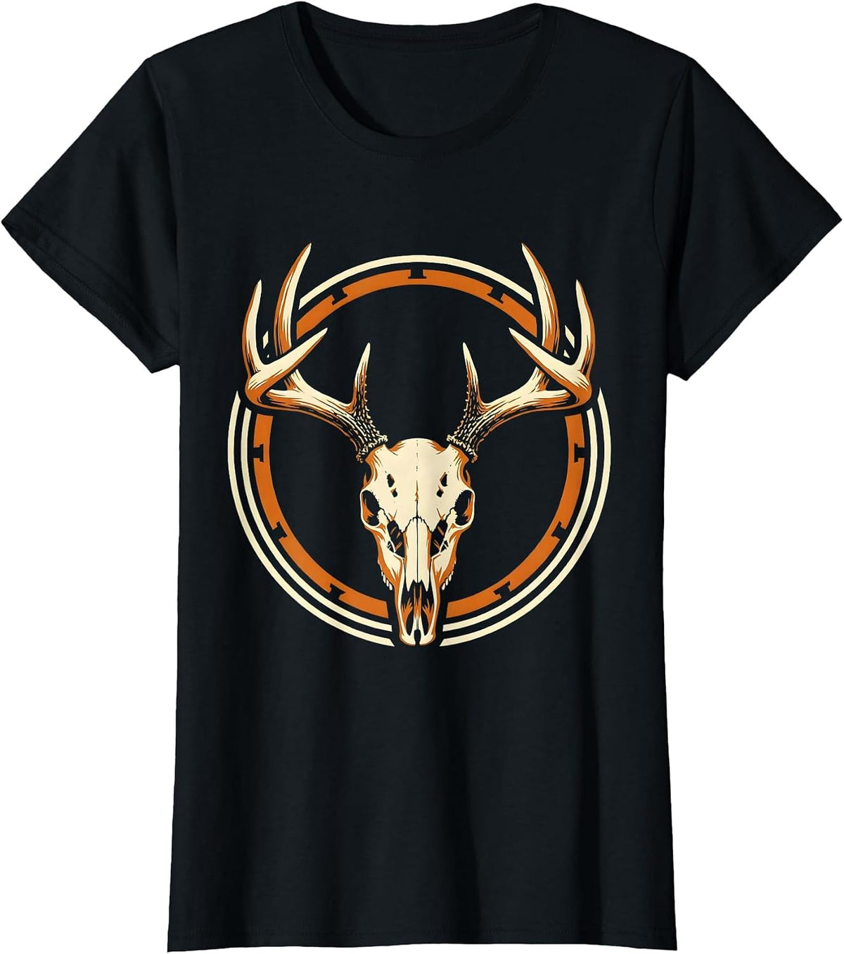 Whitetail Deer Skull With Antlers Hunting Design T-Shirt - Black