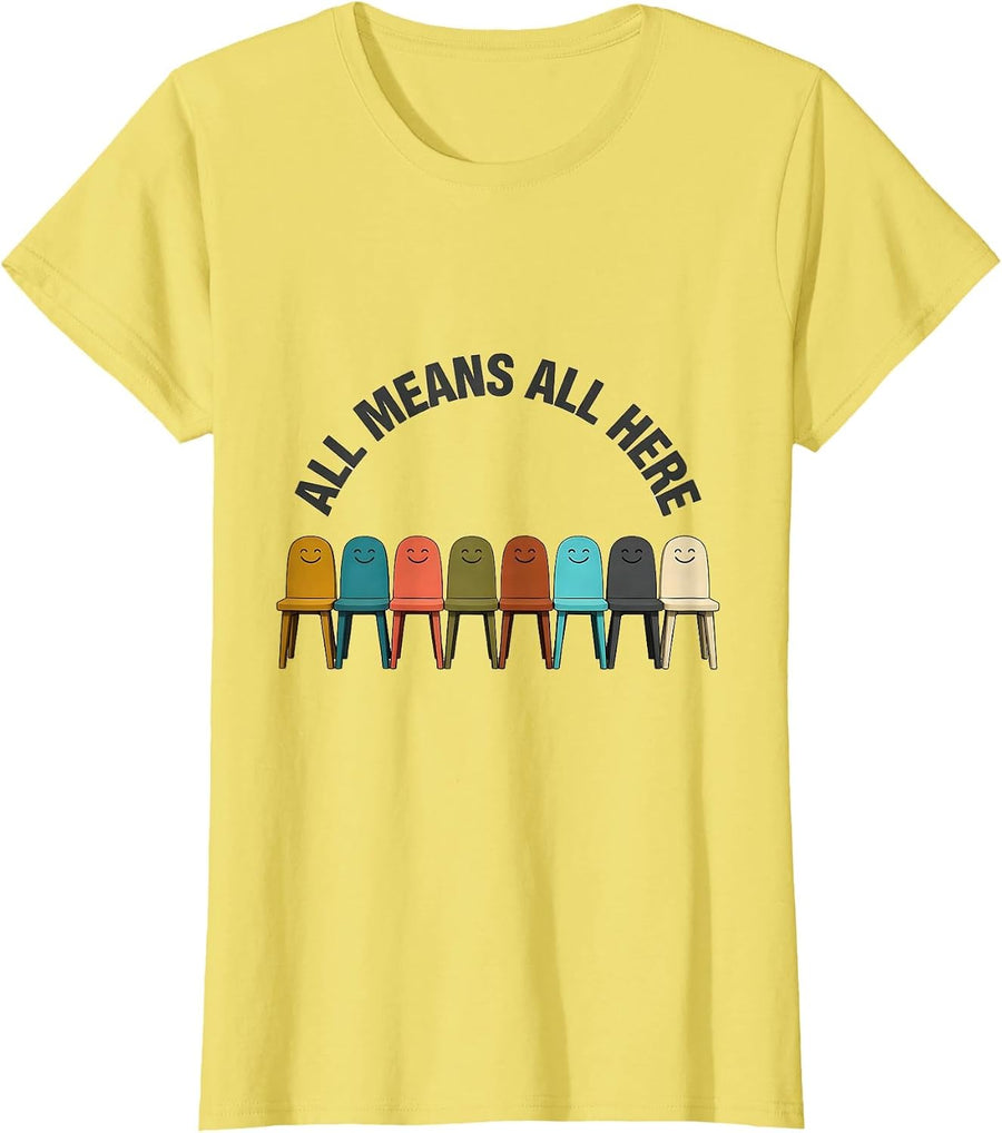All Means All Here Midcentury Modern Special Education T-Shirt - Lemon Yellow