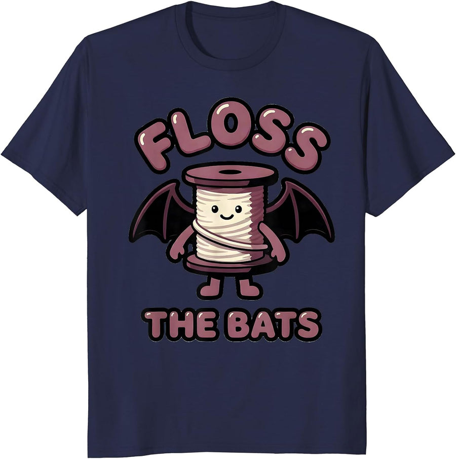 Floss the Bats Funny Dental Hygienist Halloween Dentist T-Shirt - Navy Blue