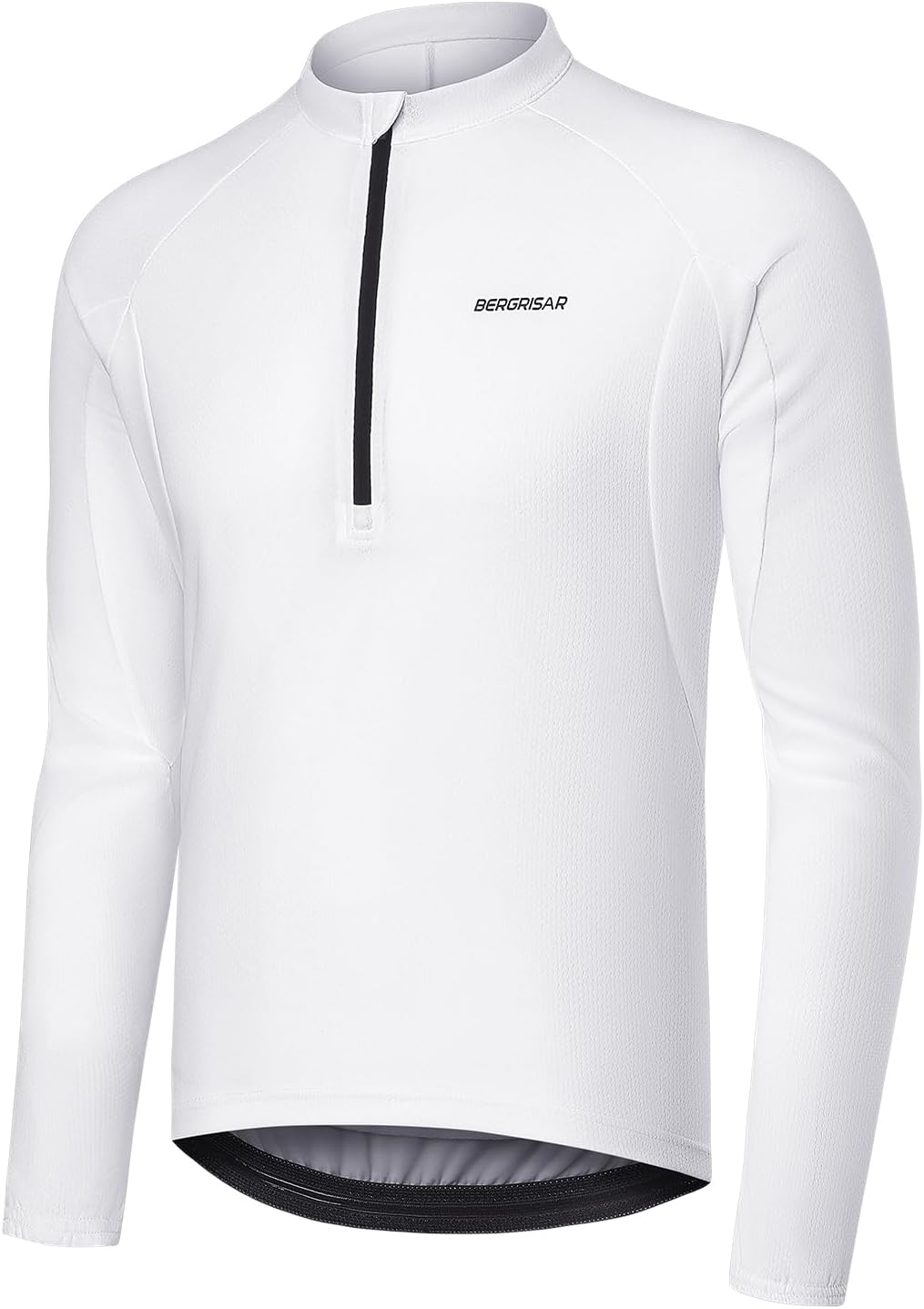 BERGRISAR Long Sleeve Cycling Jersey Men Half Zip Bike Shirt - White