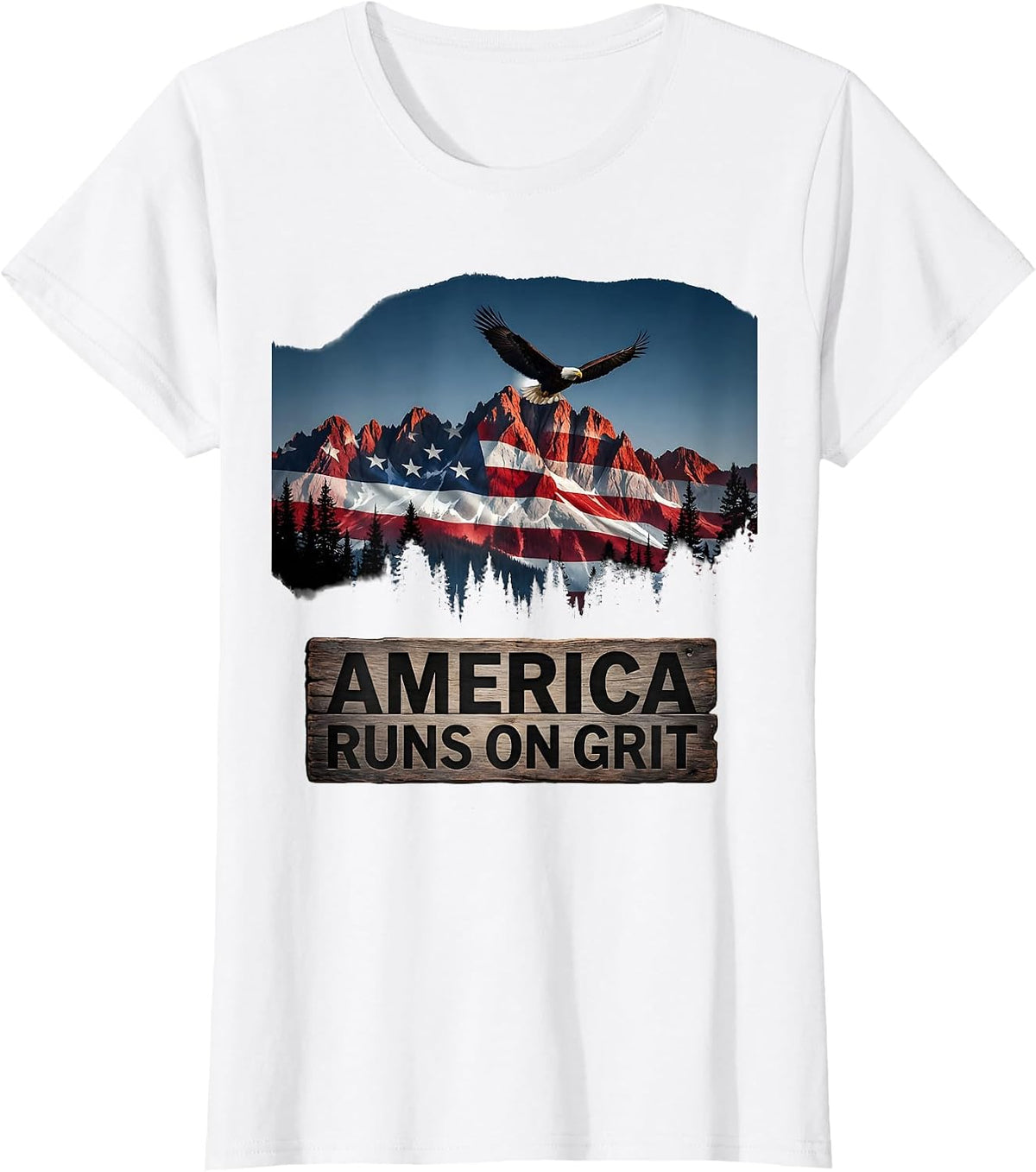 America Runs On Grit Patriotic Design T-Shirt - White
