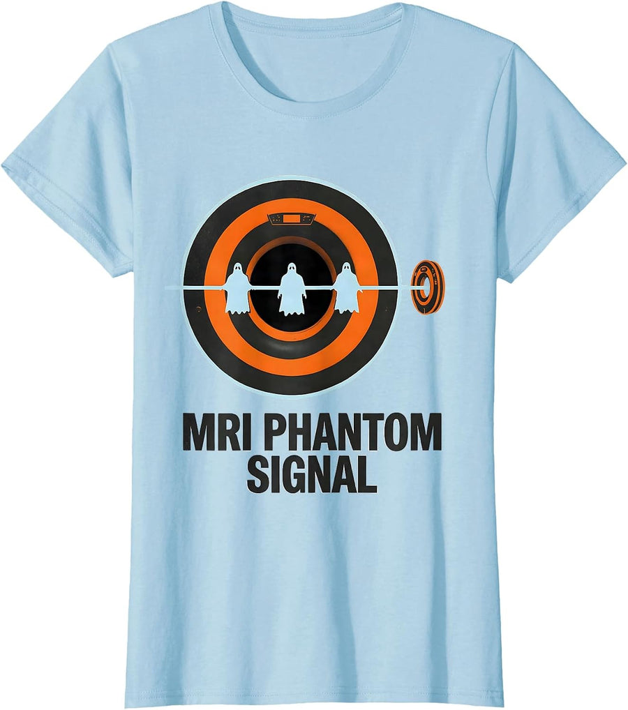 Women's MRI Phantom Signal Playful Halloween Radiology Tech Humor T-Shirt - Baby Blue