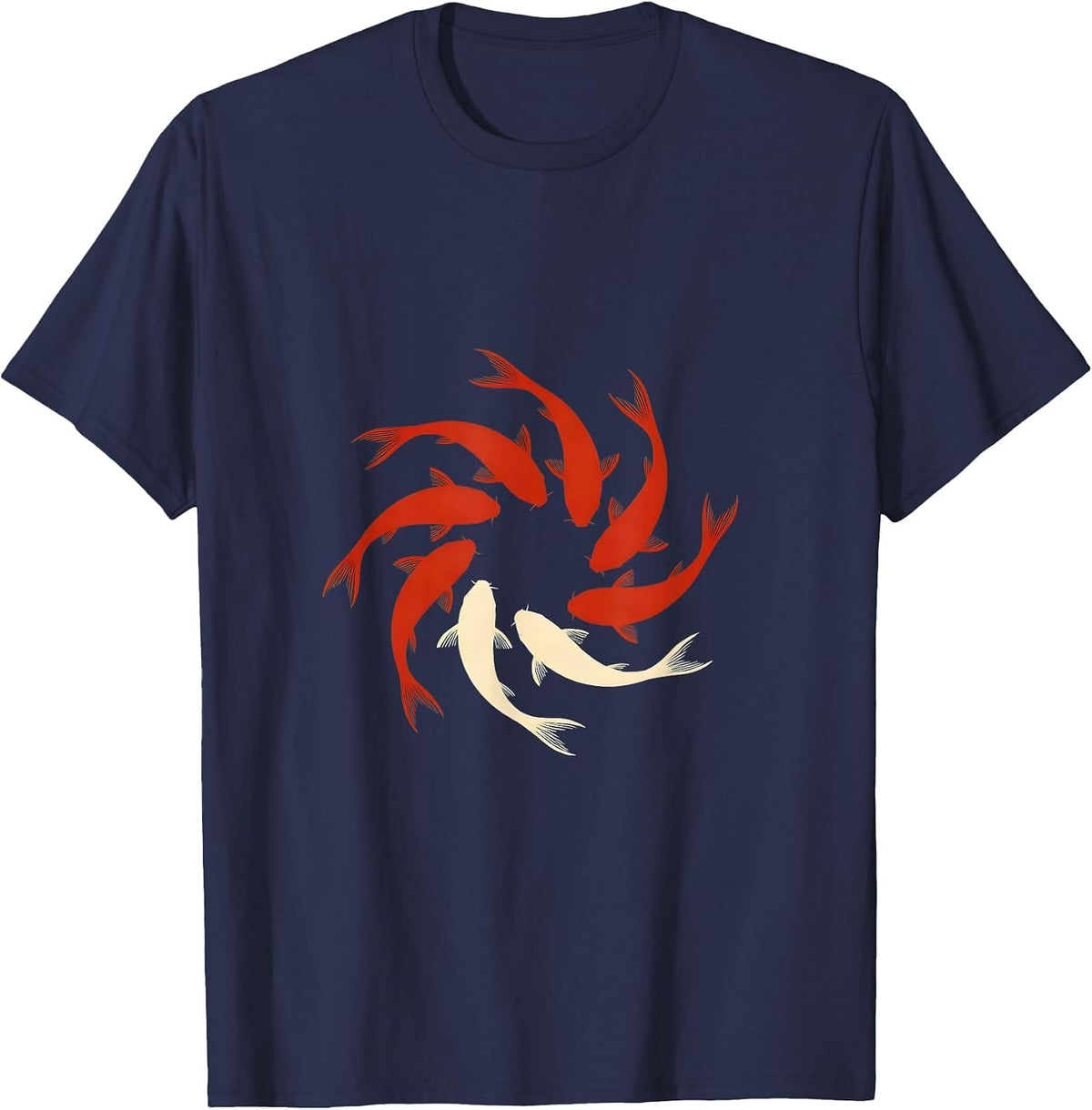 Seven Koi Fish Spiral Art Design T-Shirt - Navy Blue