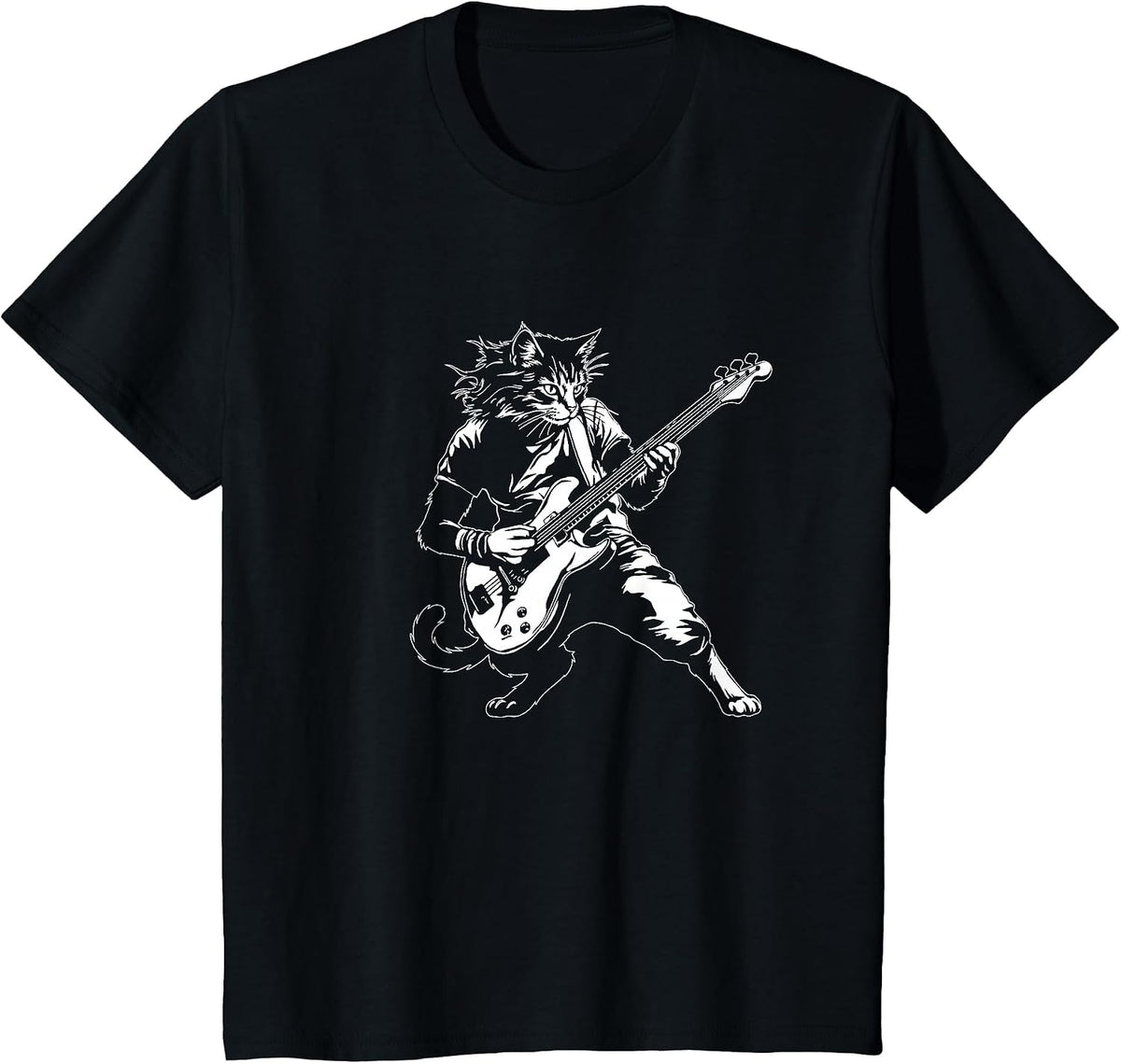 Funny Cat Playing Bass Guitar Rock Music Lover Musician T-Shirt - Black