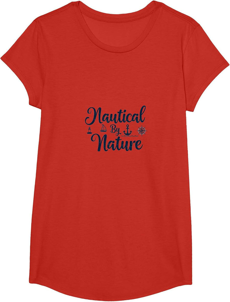 Nautical By Nature: Seaside Adventure Lover's Emblem T-Shirt - Girls Red