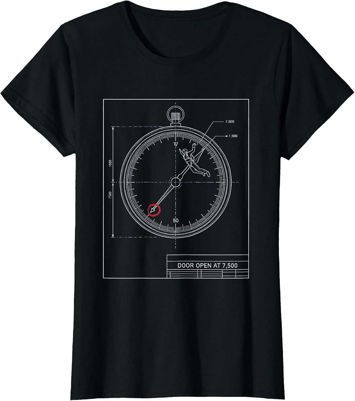 Door Open At 7,500 Funny Skydiving Adventure Humor T-Shirt - Black