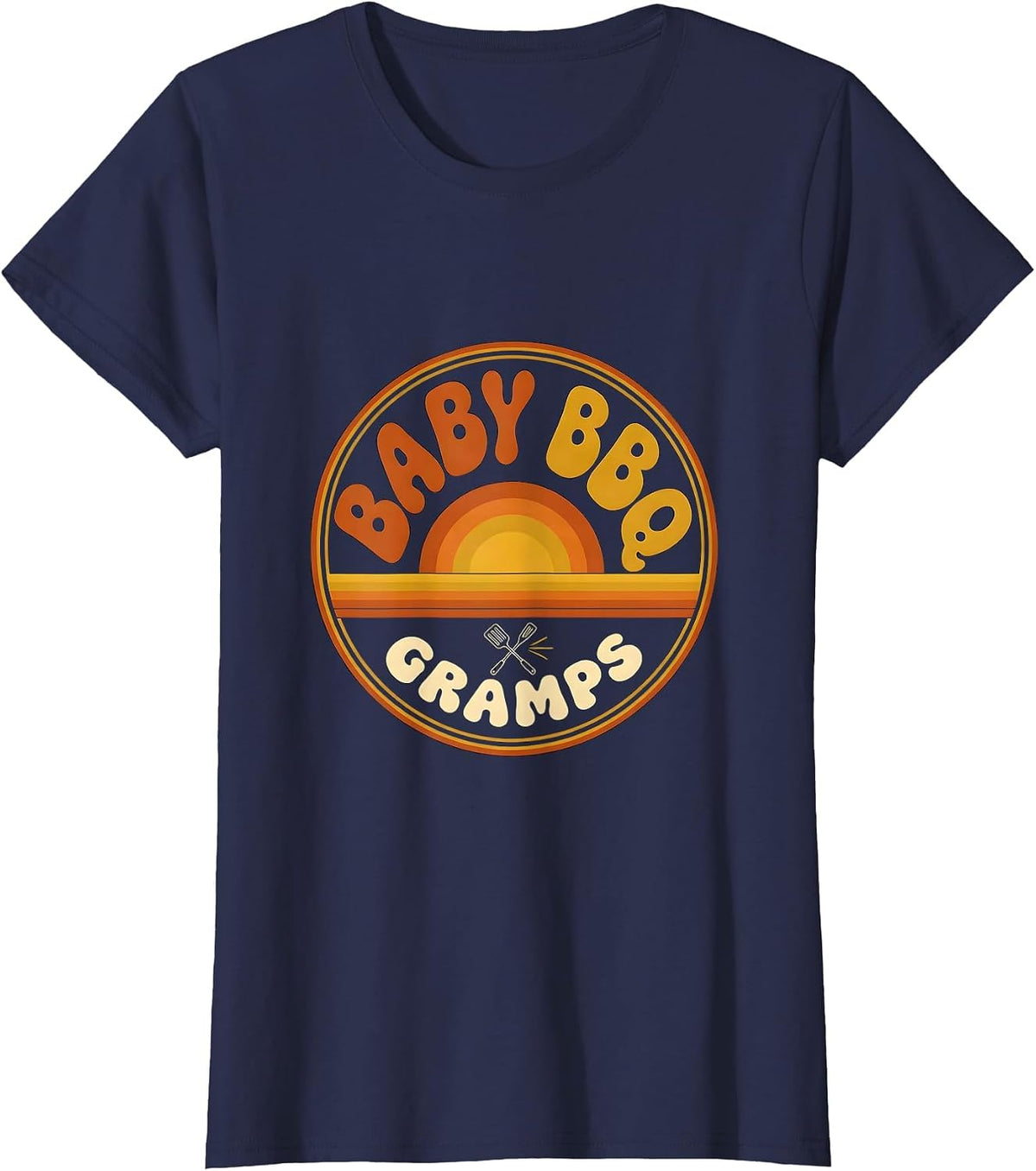 Women's Baby BBQ Gramps Retro 70s Family Matching Party T-Shirt - Navy Blue