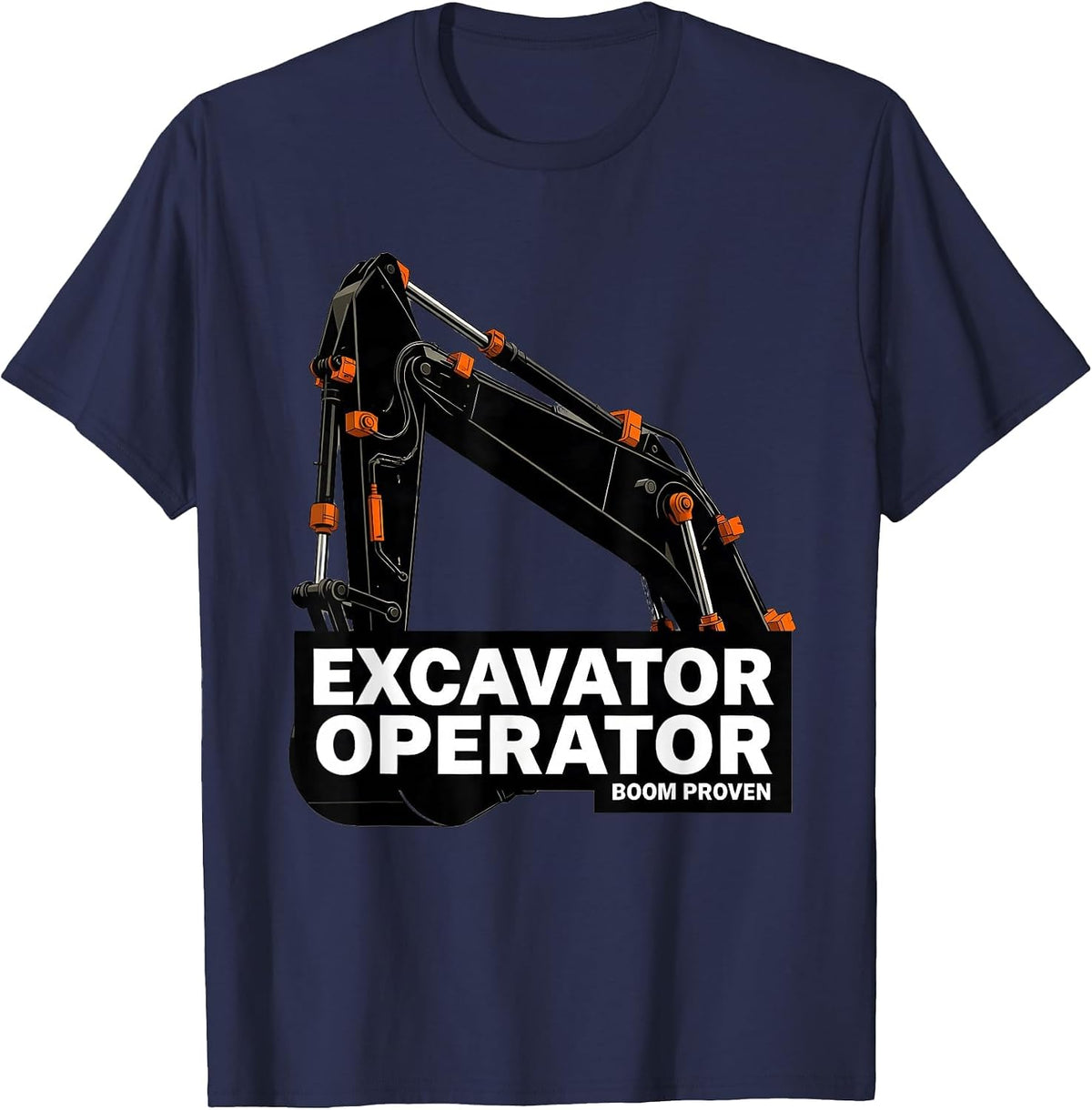 Men's Excavator Operator Boom Proven Brutalist Graphic Heavy T-Shirt - Navy Blue