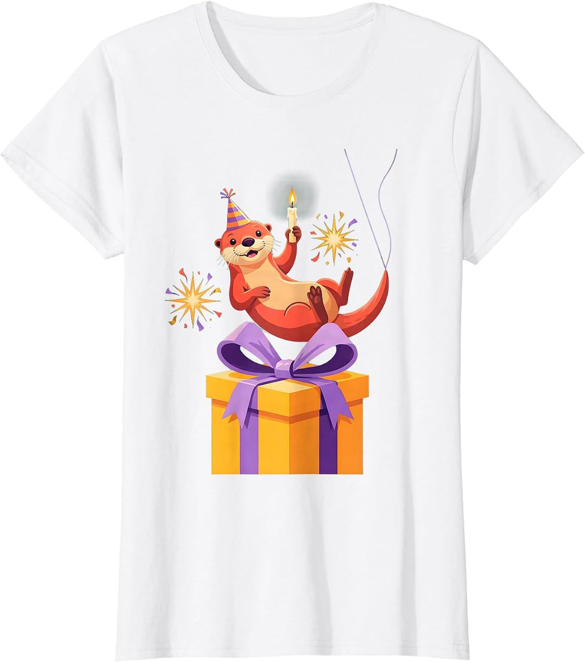 Otter Party Hat Gift Box Otter Lover Humor Birthday T-Shirt - White