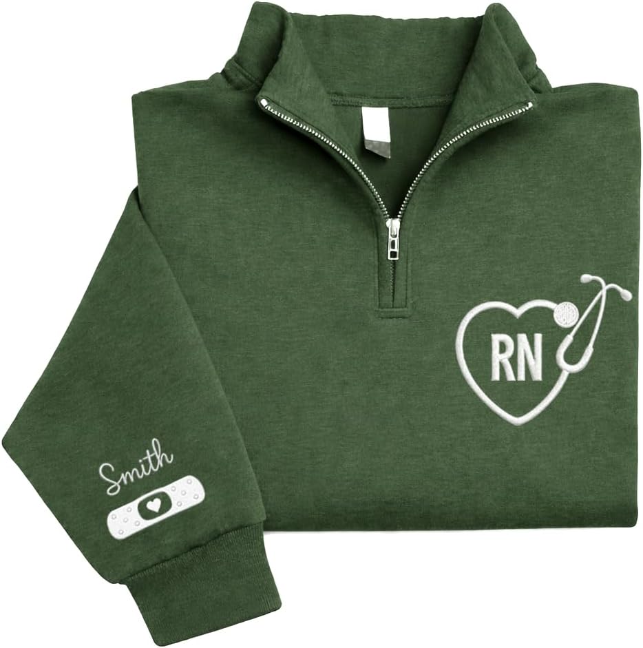 IZI POD Personalized Nurse Sweatshirt with Name, Stethoscope, Heart Design, Custom Gift for Healthcare Professionals -