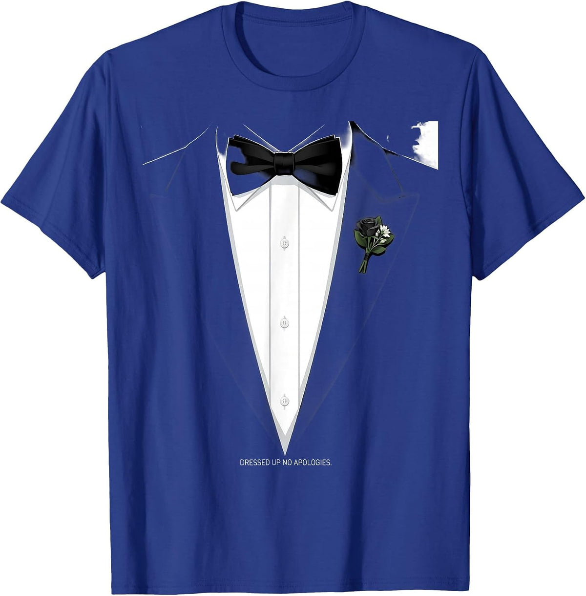 Dressed Up No Apologies Tuxedo Graphic Design T-Shirt - Royal Blue