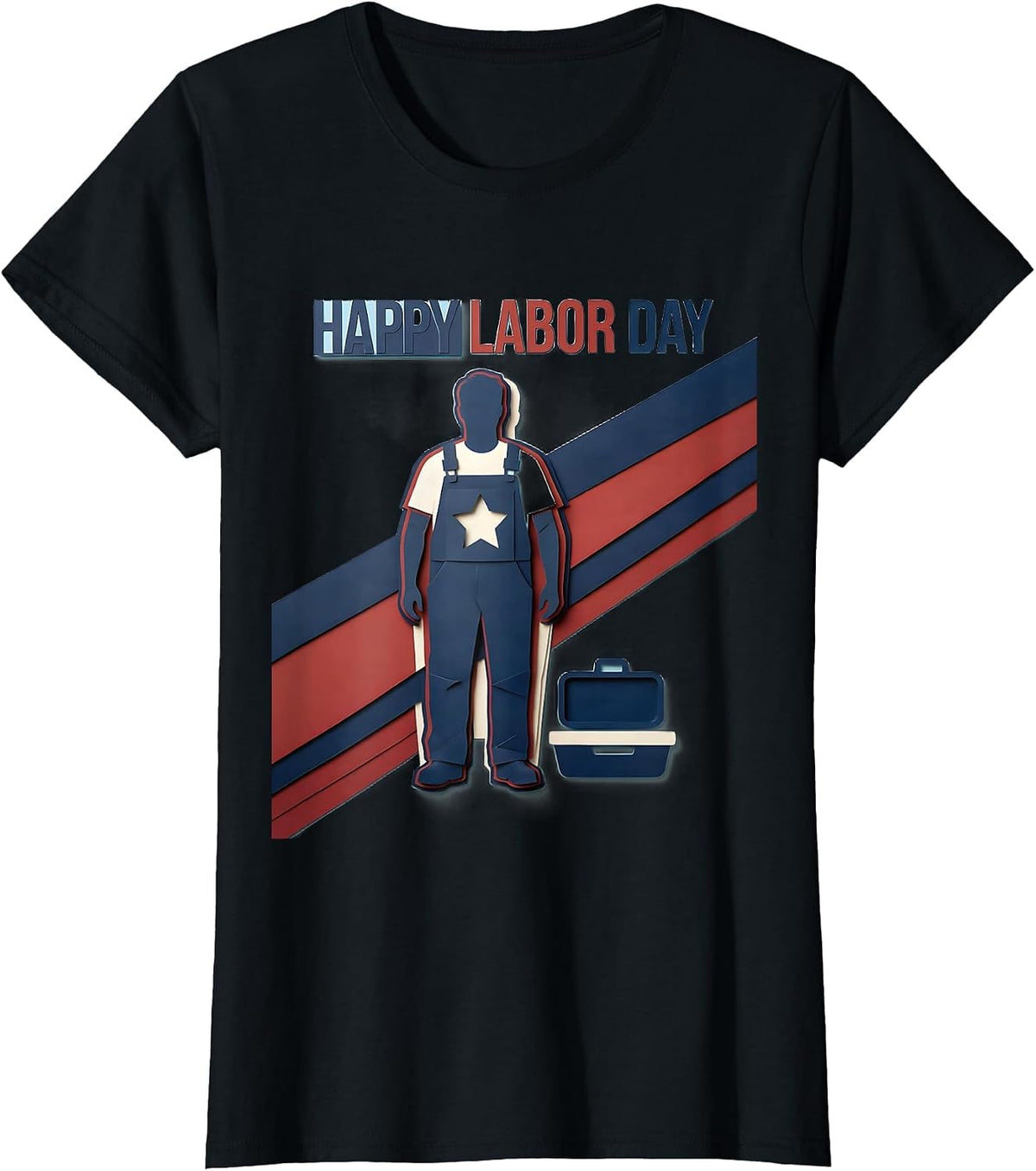 Happy Labor Day Patriotic Americana Tribute Paper Cutout T-Shirt - Black