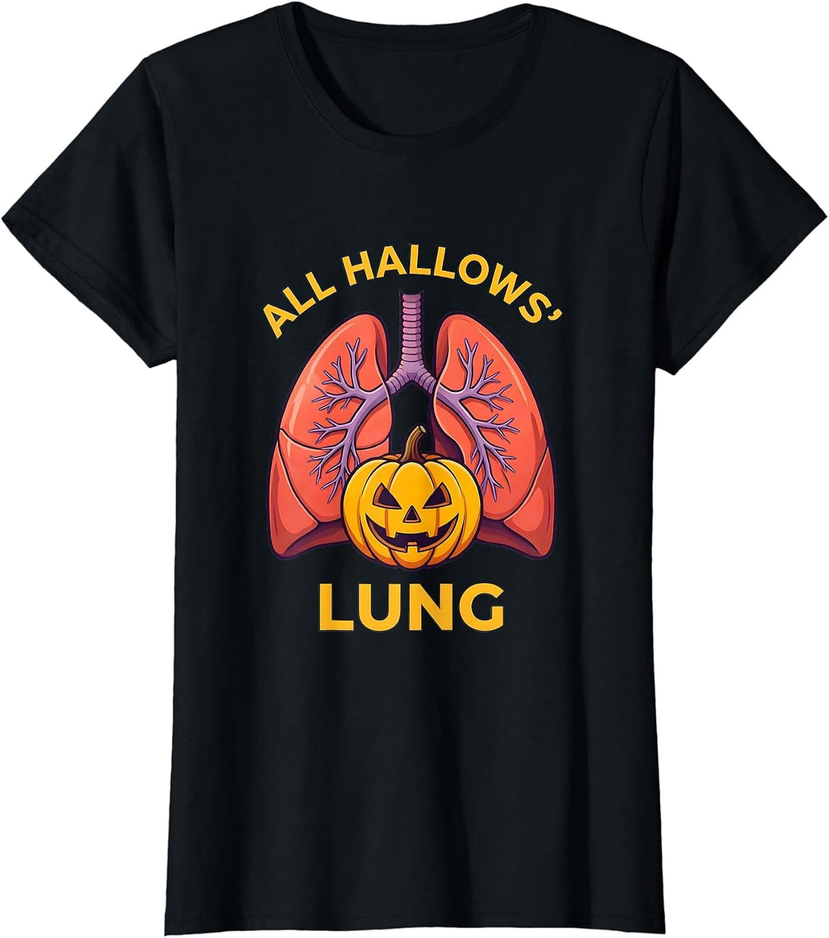 Women's All Hallows Lung Flat Vector Halloween Respiratory Therapist T-Shirt - Black
