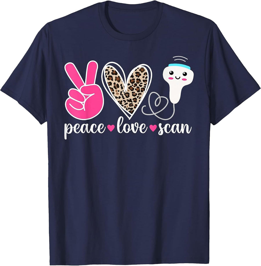 Peace Love Scan Ultrasound Tech Ultrasound Technologist T-Shirt - Navy Blue