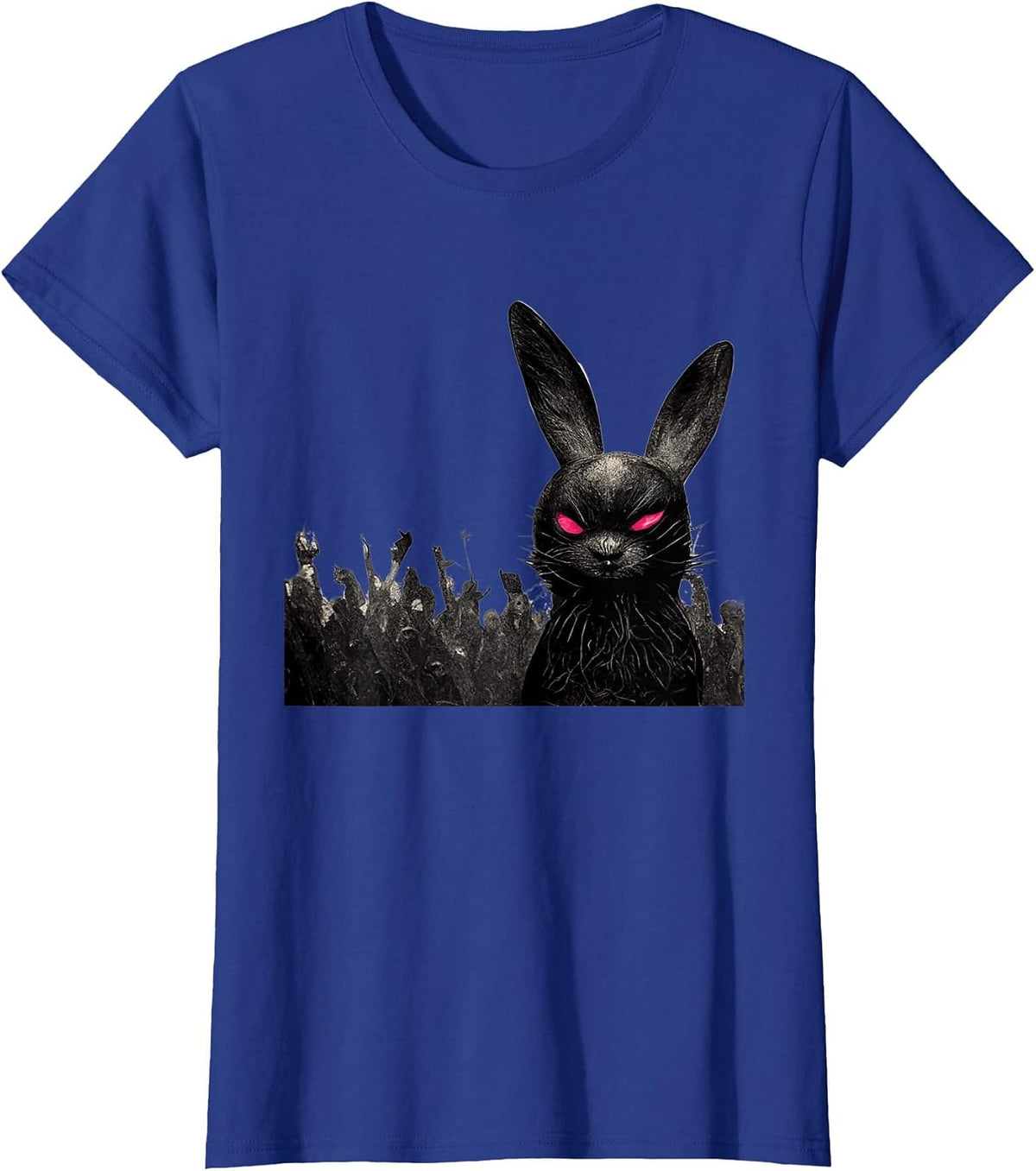 Black Bunny Red Eyes Heavy-Metal Music Scary Halloween T-Shirt - Royal Blue