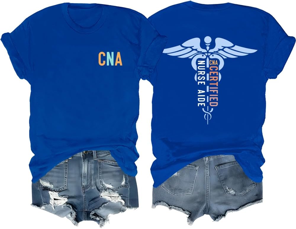Nurse Shirt for Women RN CNA Boho Floral Nurse Stethoscope T-Shirt - Royal Blue1