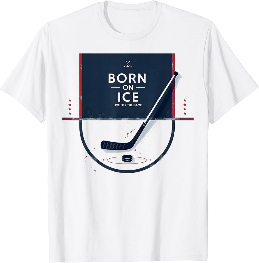 Hockey Sweatshirt Born on Ice Live for the Game T-Shirt - White