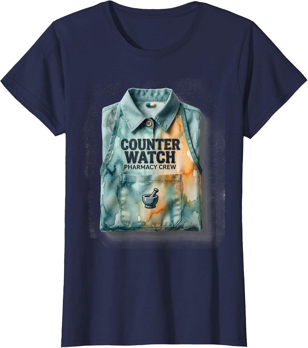 Women's Counter Watch Pharmacy Crew Funny Pharmacist Tech Crew T-Shirt - Navy Blue