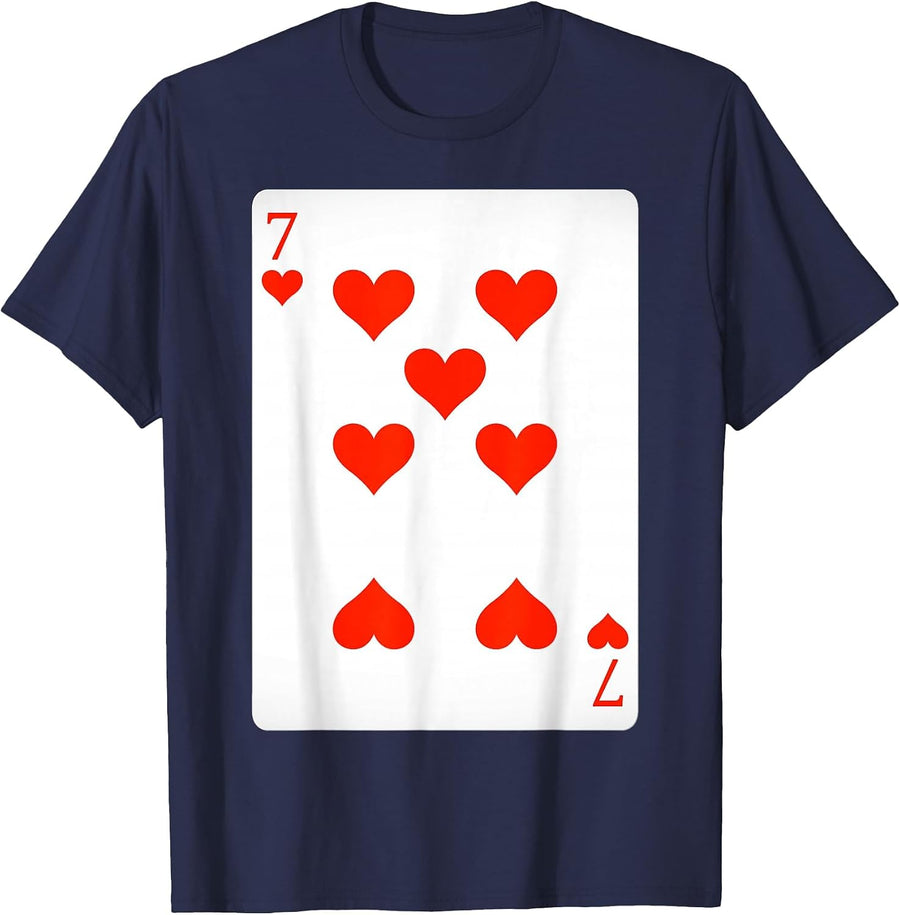7 Seven of Hearts Playing Cards Shirt Easy Halloween Costume T-Shirt - Navy Blue