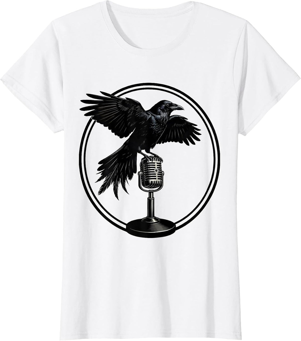 Women's Crow on Microphone Stand Rock Band Graphic T-Shirt - White
